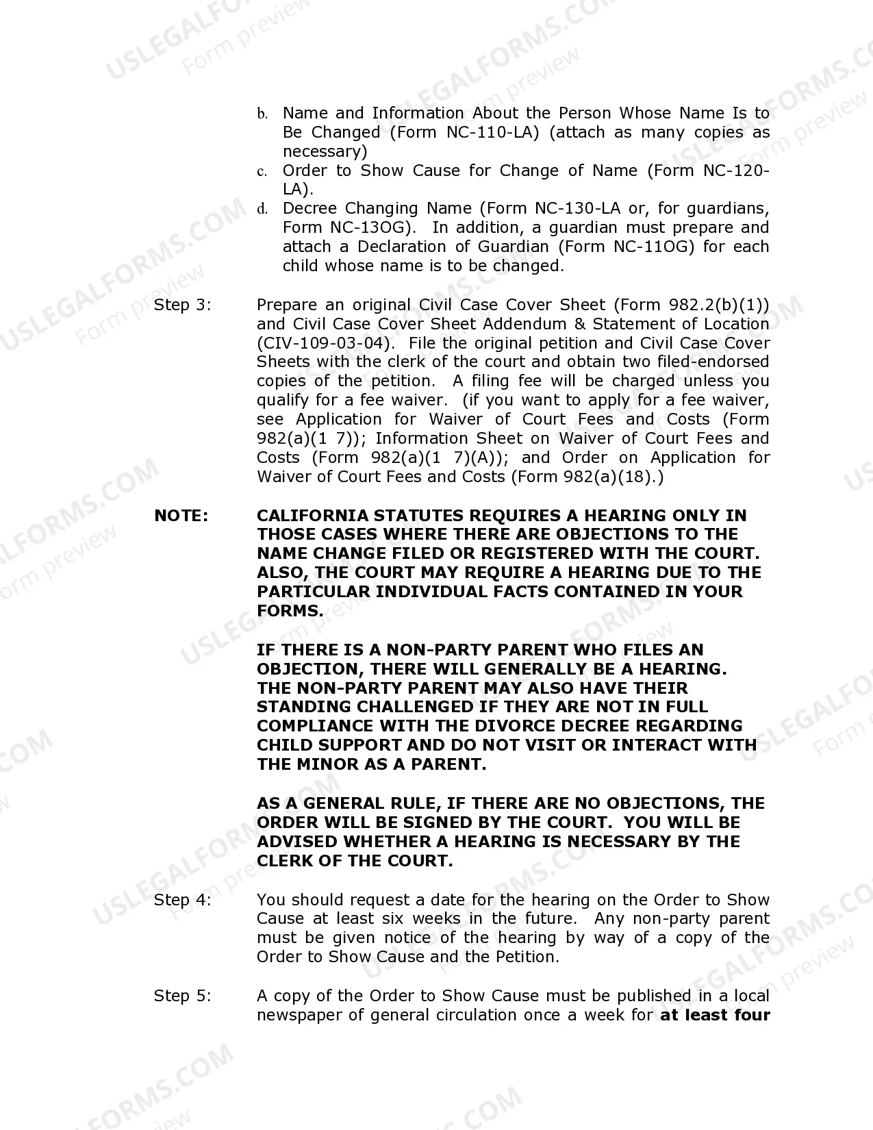 Preview California Name Change Instructions and Forms Package - Los Angeles County Only - Minor Only