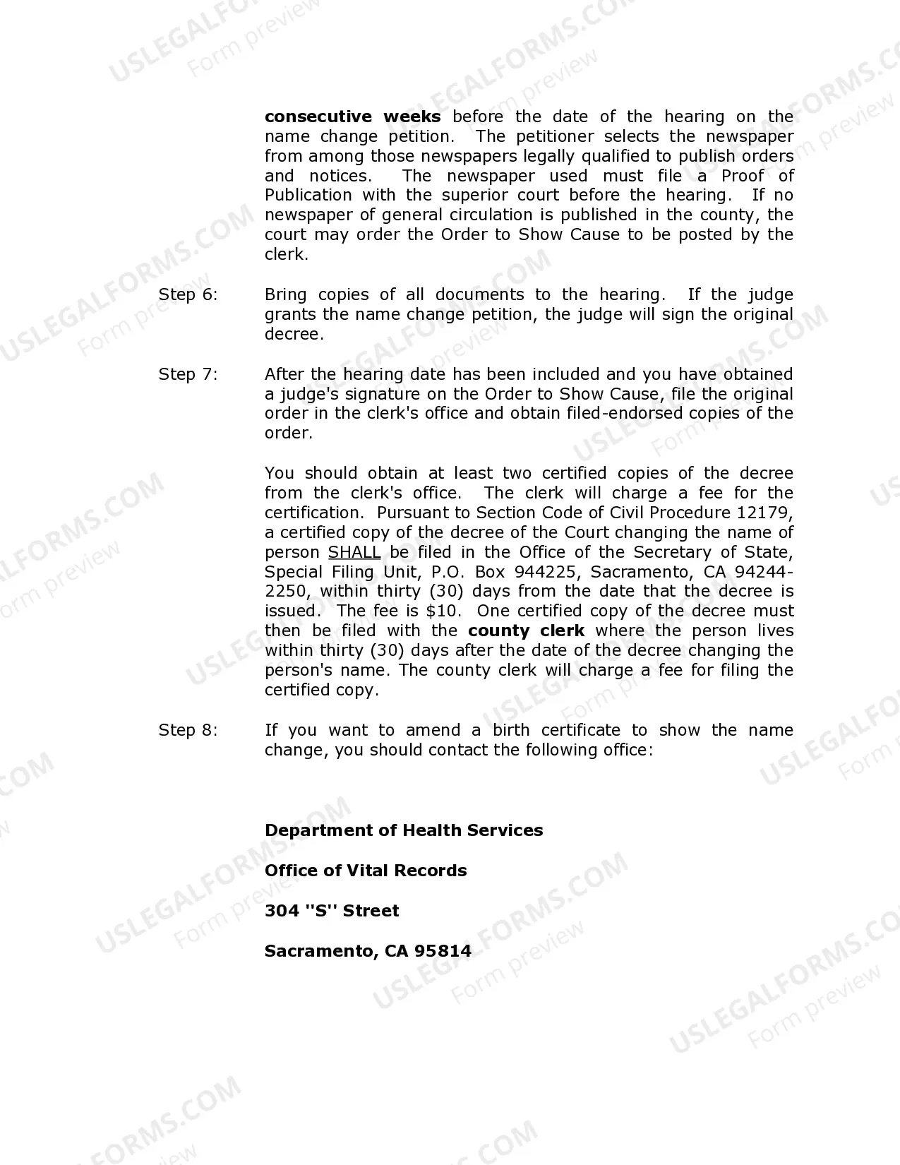 Preview California Name Change Instructions and Forms Package - Los Angeles County Only - Minor Only