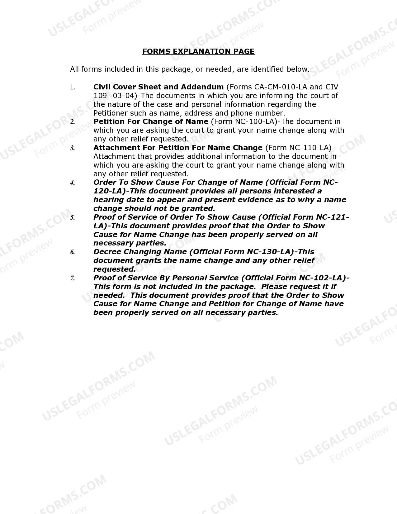 Preview California Name Change Instructions and Forms Package - Los Angeles County Only - Minor Only