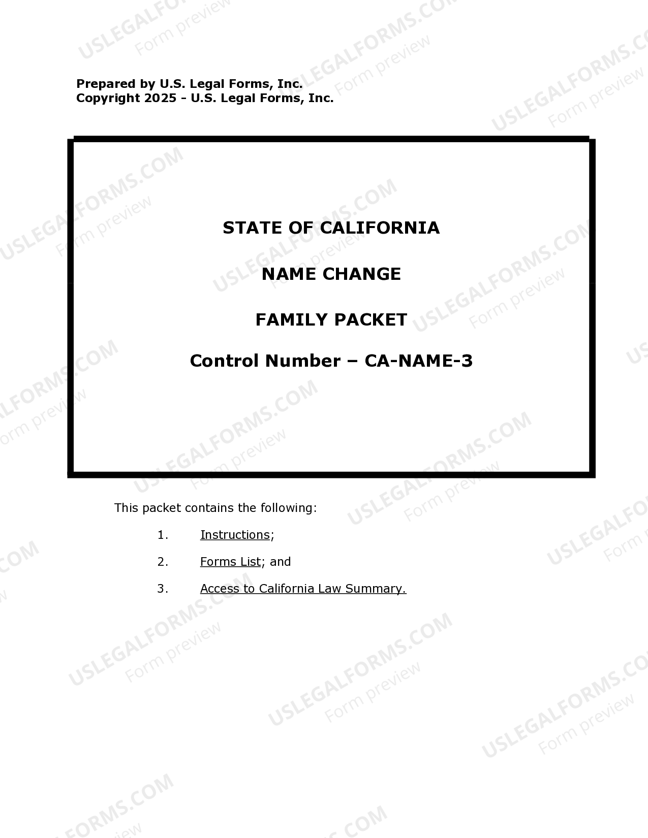 California Name Change Instructions and Forms Package for Family Name