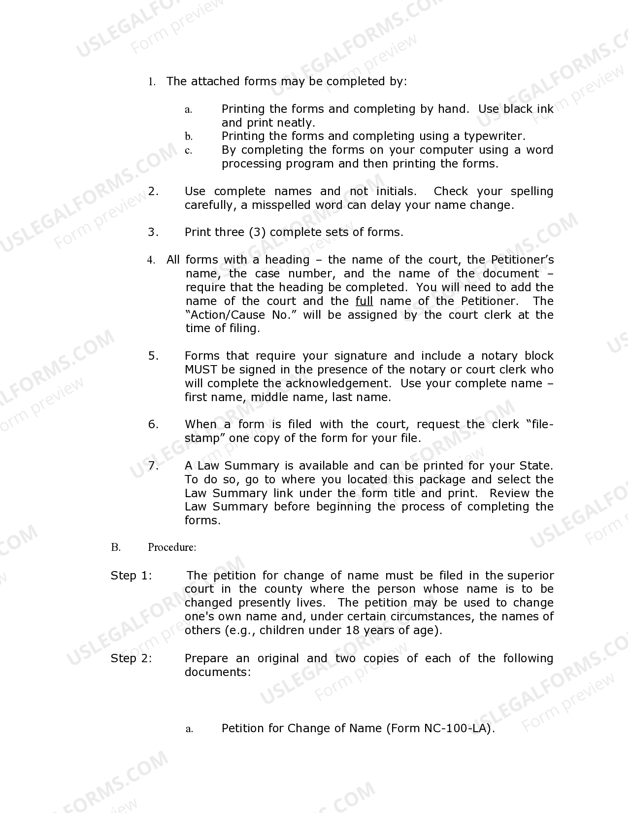 California name change instructions and forms package for family name change information us 