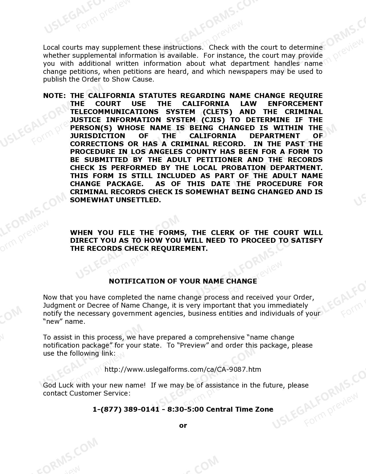 San Bernardino California Name Change Instructions and Forms Package