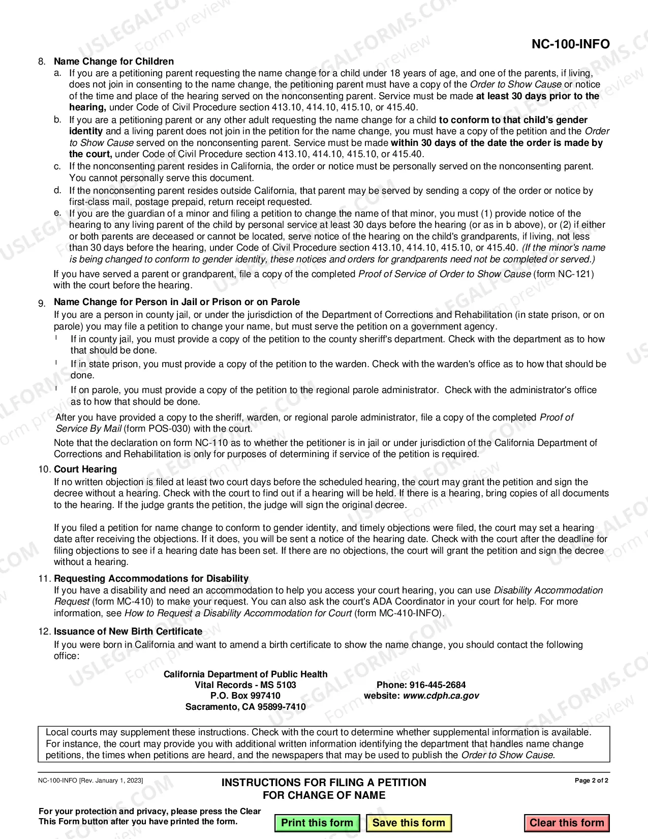 Preview Instructions for Filing a Petition for Change of Name