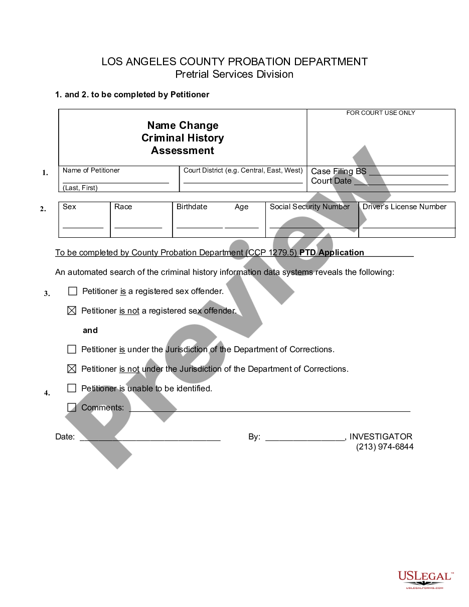 page 0 Criminal History Assessment for Adult, Family Name Change preview