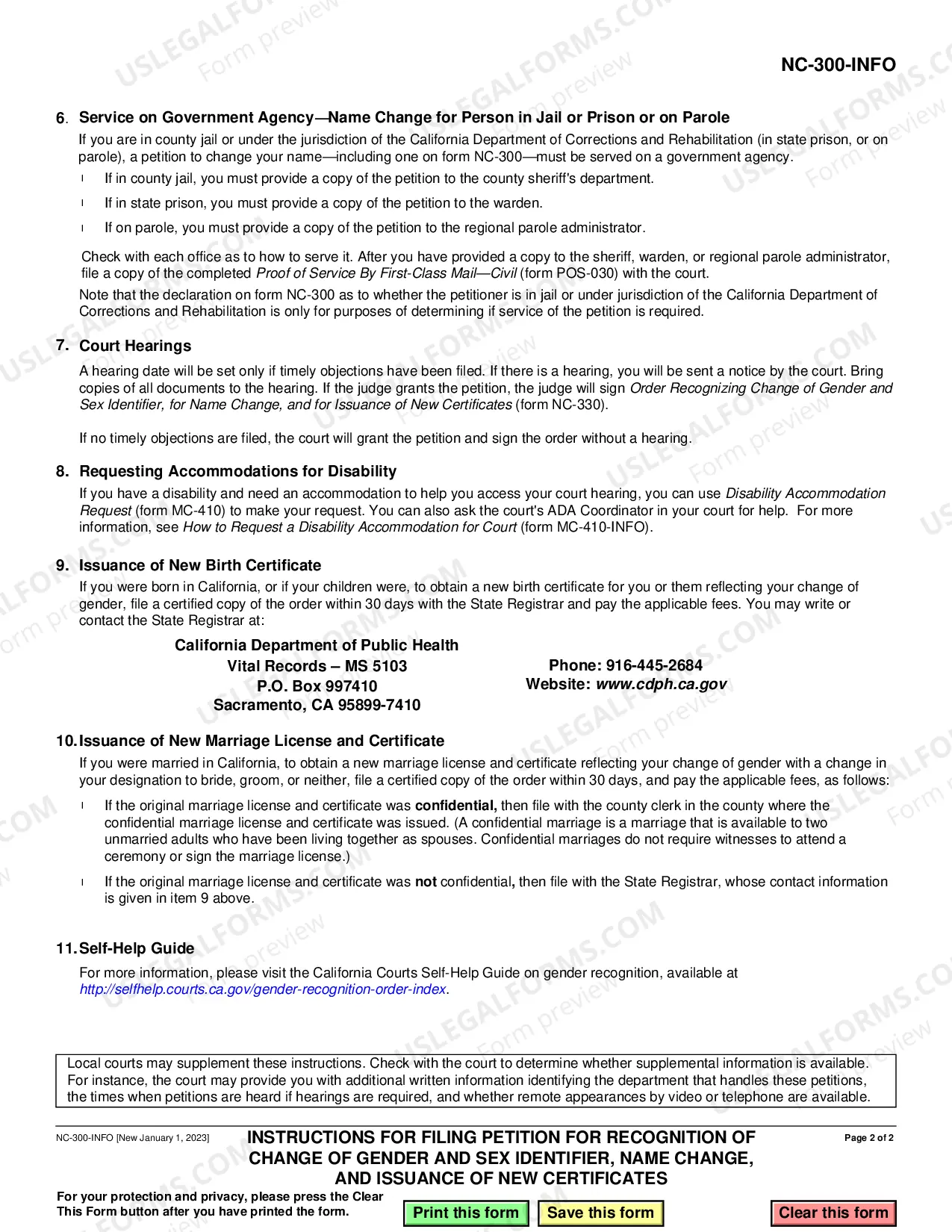Preview Instructions for Filing Petition for Recognition of Change of Gender and Sex Identifier, Name Change, and Issuance of New Certificates