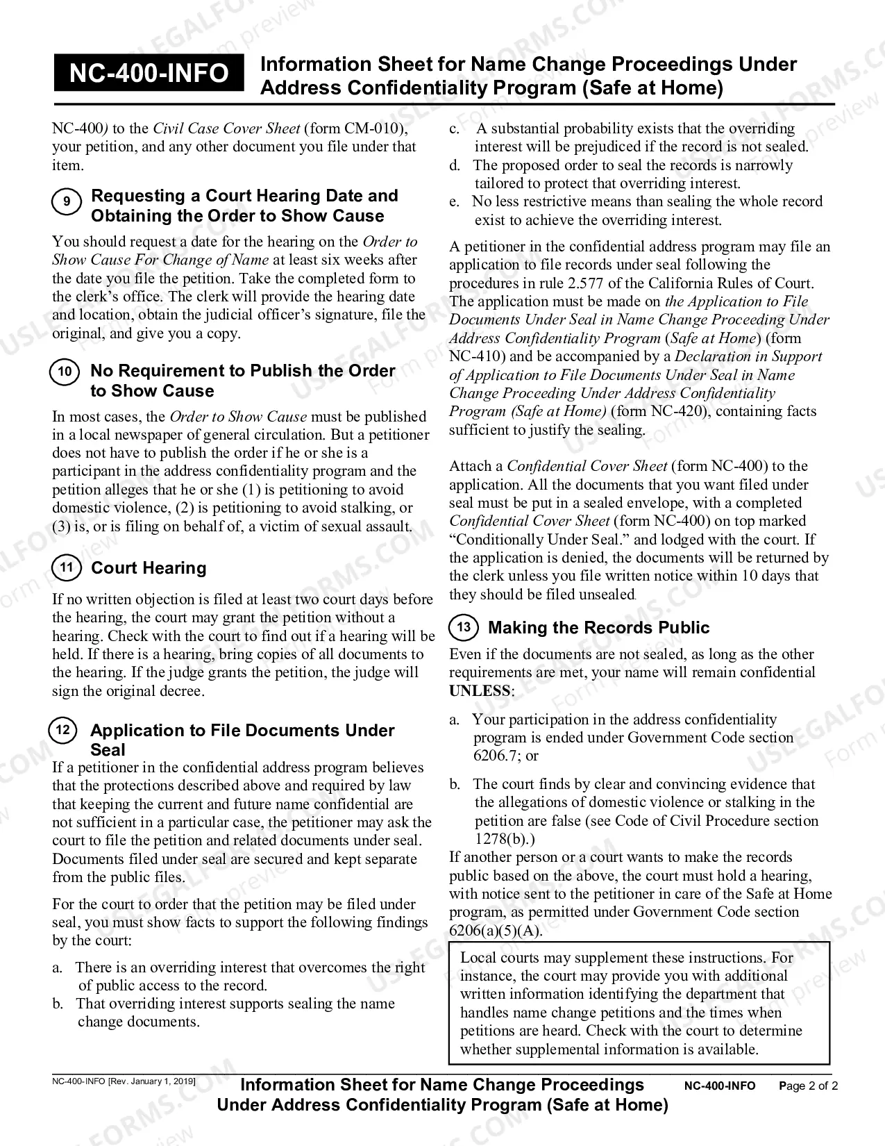 Preview Information Sheet for Name Change Proceedings Under Address Confidentiality Program - Safe at Home