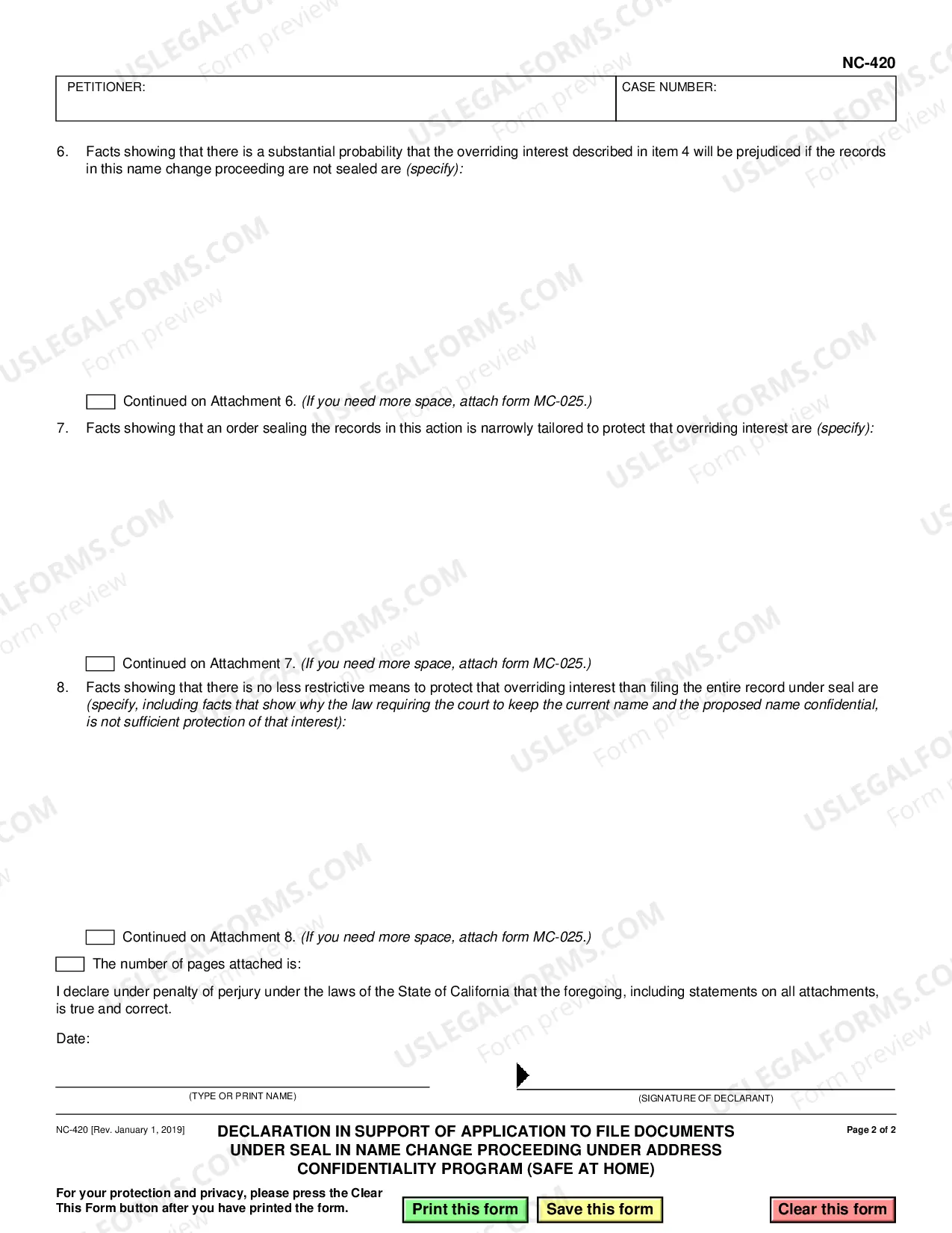 Preview Declaration in Support of Publication to File Documents Under Seal in Name Change Proceeding Under Address Confidentiality Program - Safe at Home