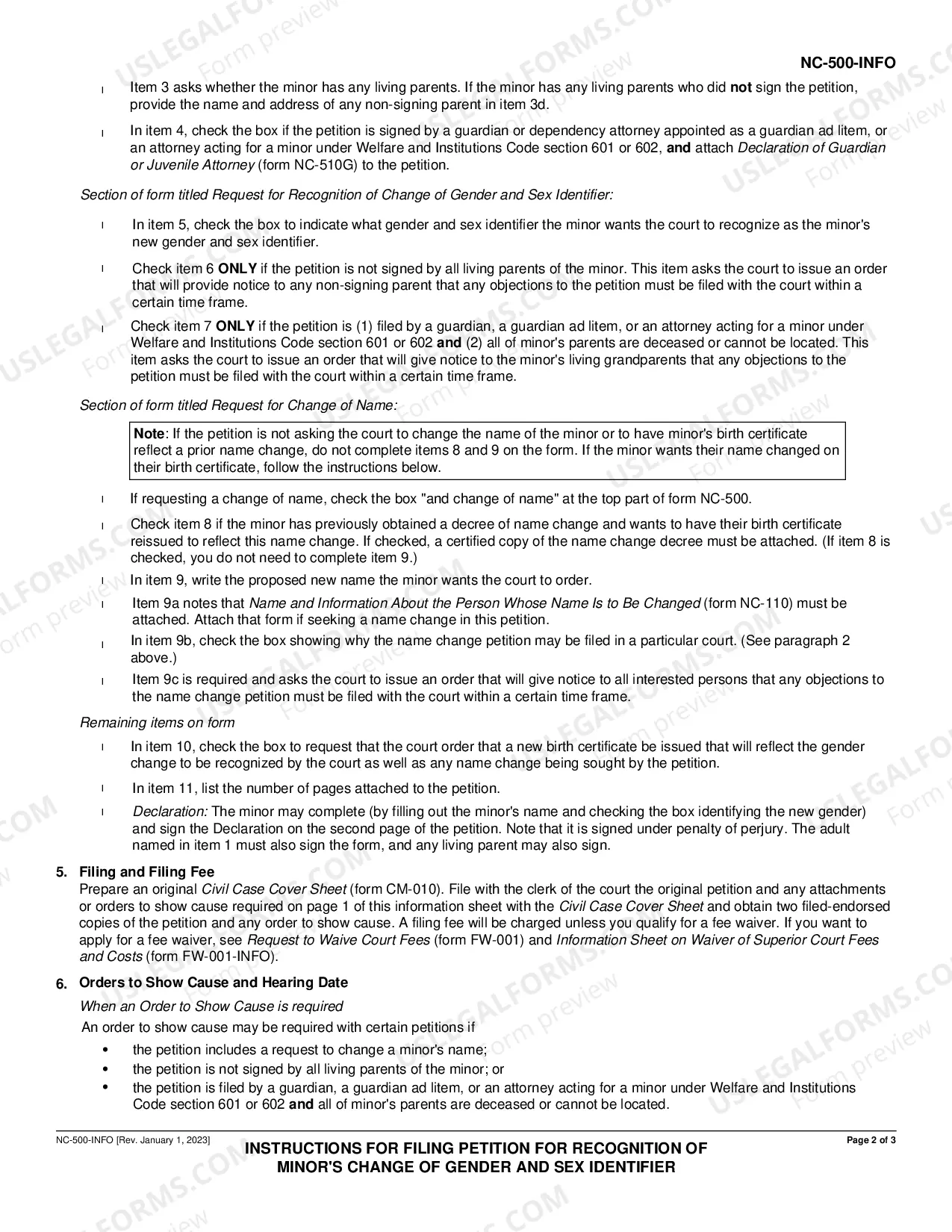 Preview Instructions for Filing Petition for Recognition of Minor's Change of Gender and Sex Identifier