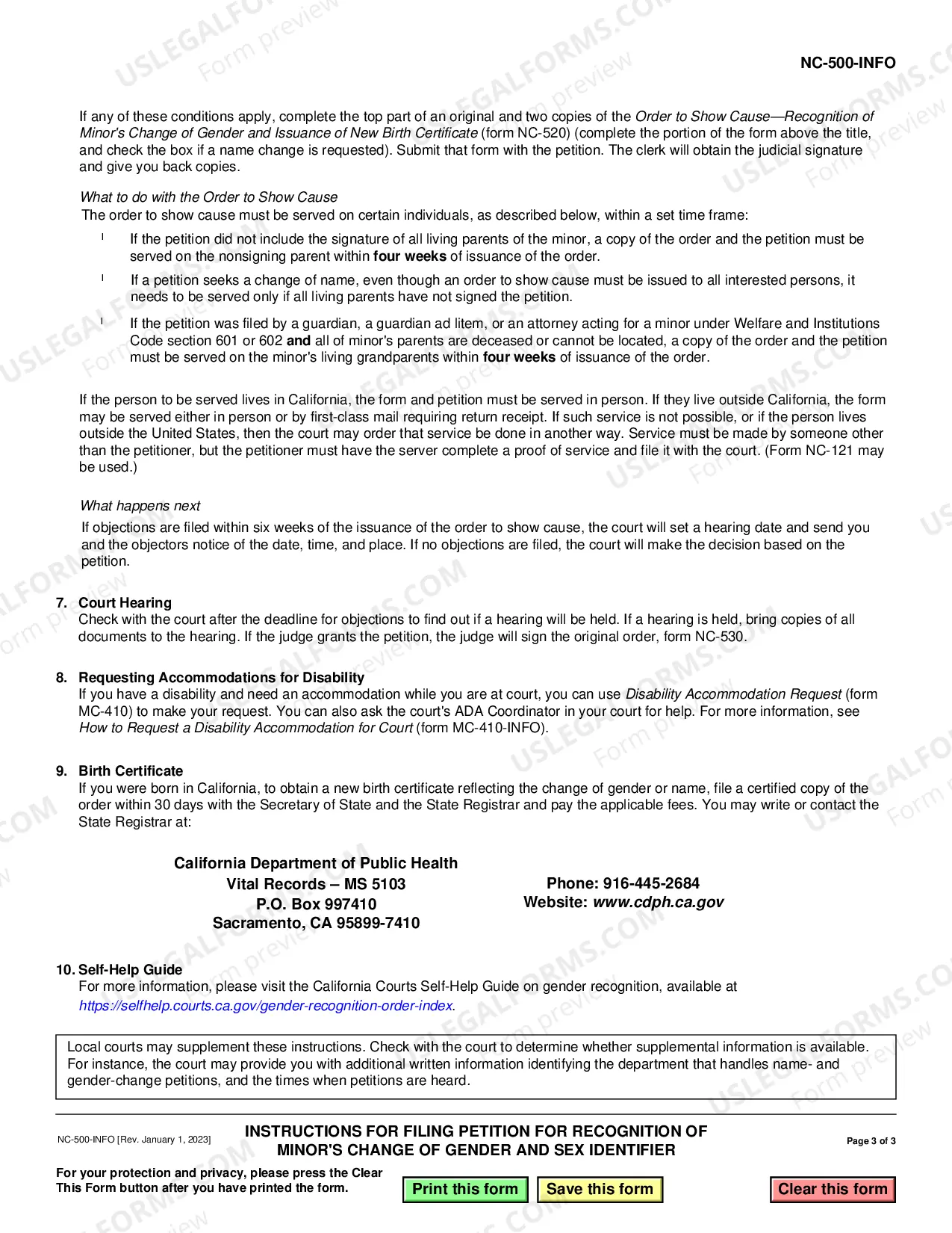 Preview Instructions for Filing Petition for Recognition of Minor's Change of Gender and Sex Identifier