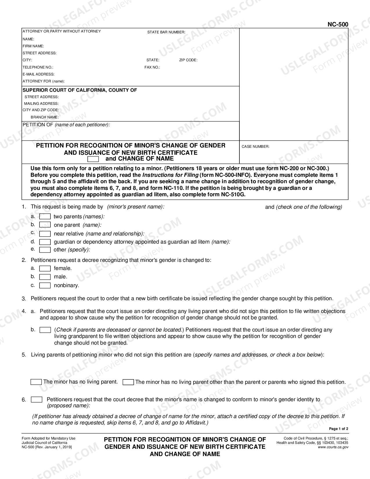 Carlsbad California Petition for Recognition of Minor's Change of