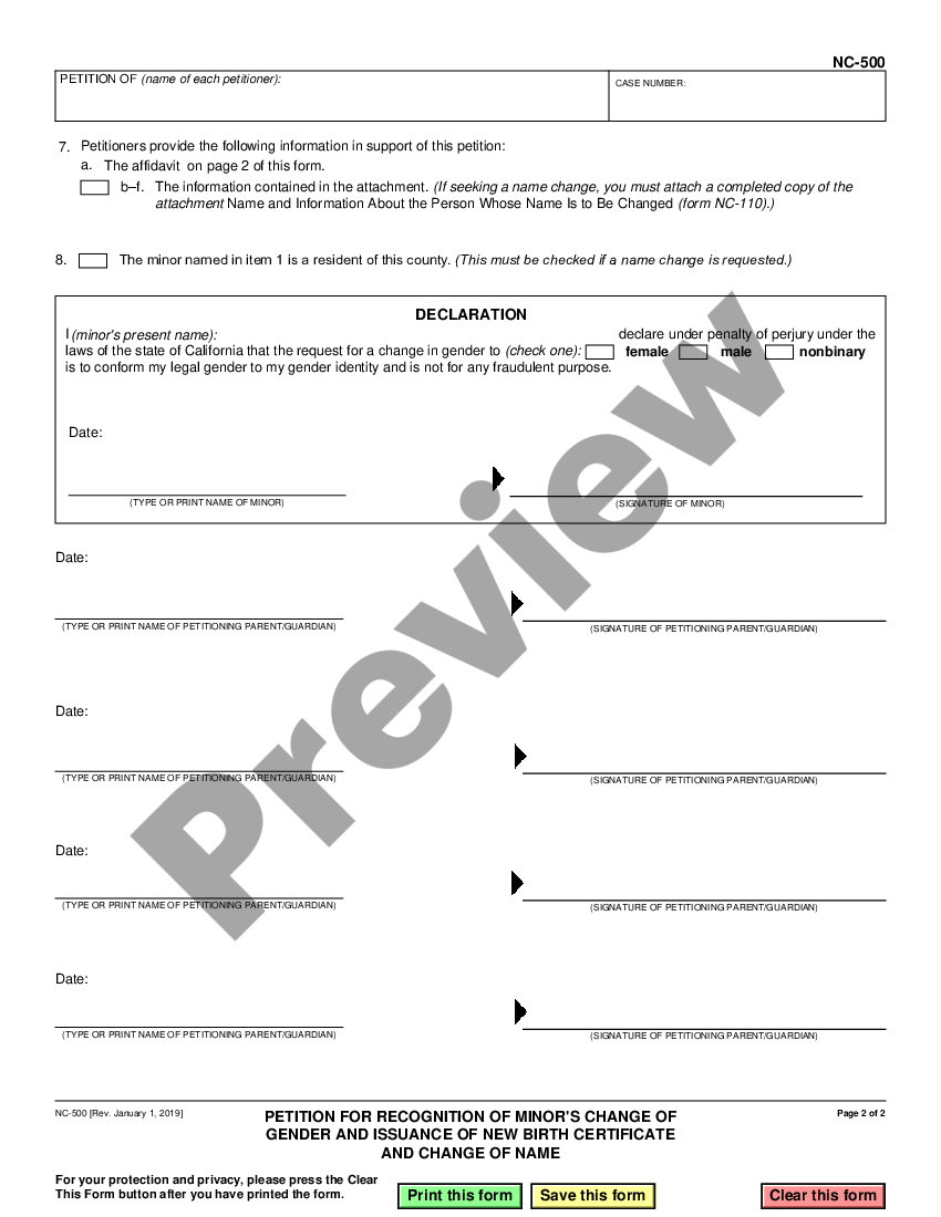 Modesto California Petition for Recognition of Minor's Change of Gender