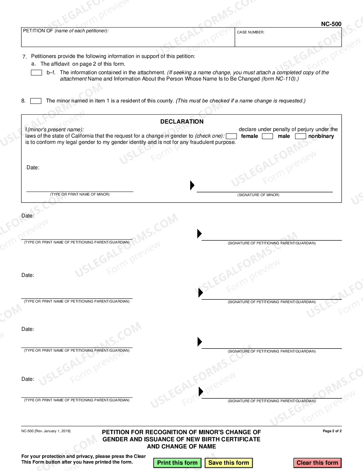 Preview Petition for Recognition of Minor's Change of Gender and Change of Name