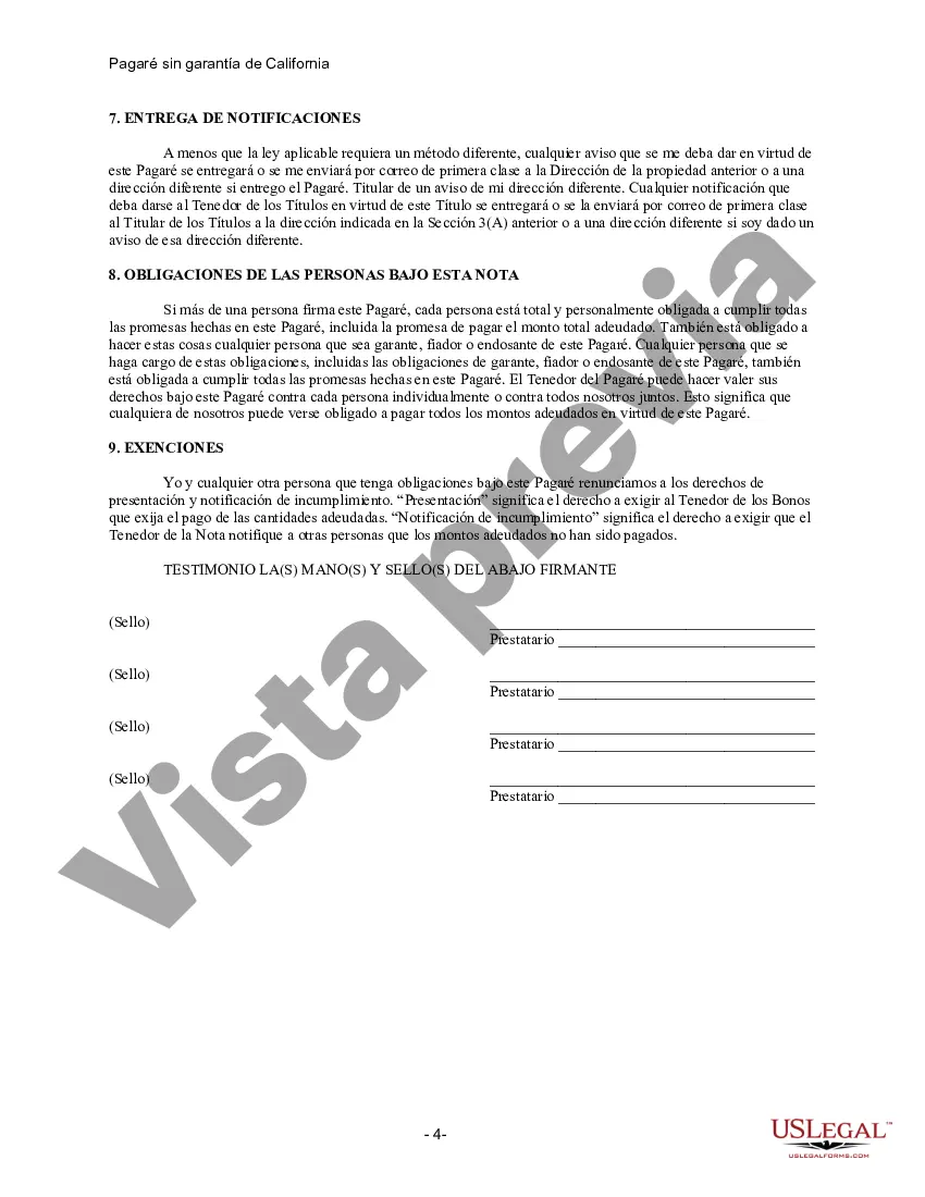 Preview Pagaré de pago a plazos no garantizado de California para tasa fija