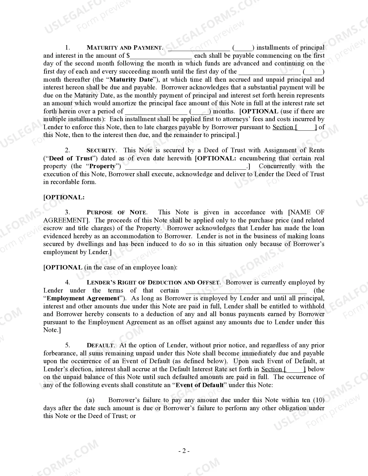 Preview Balloon Payment Promissory Note Secured by Deed of Trust