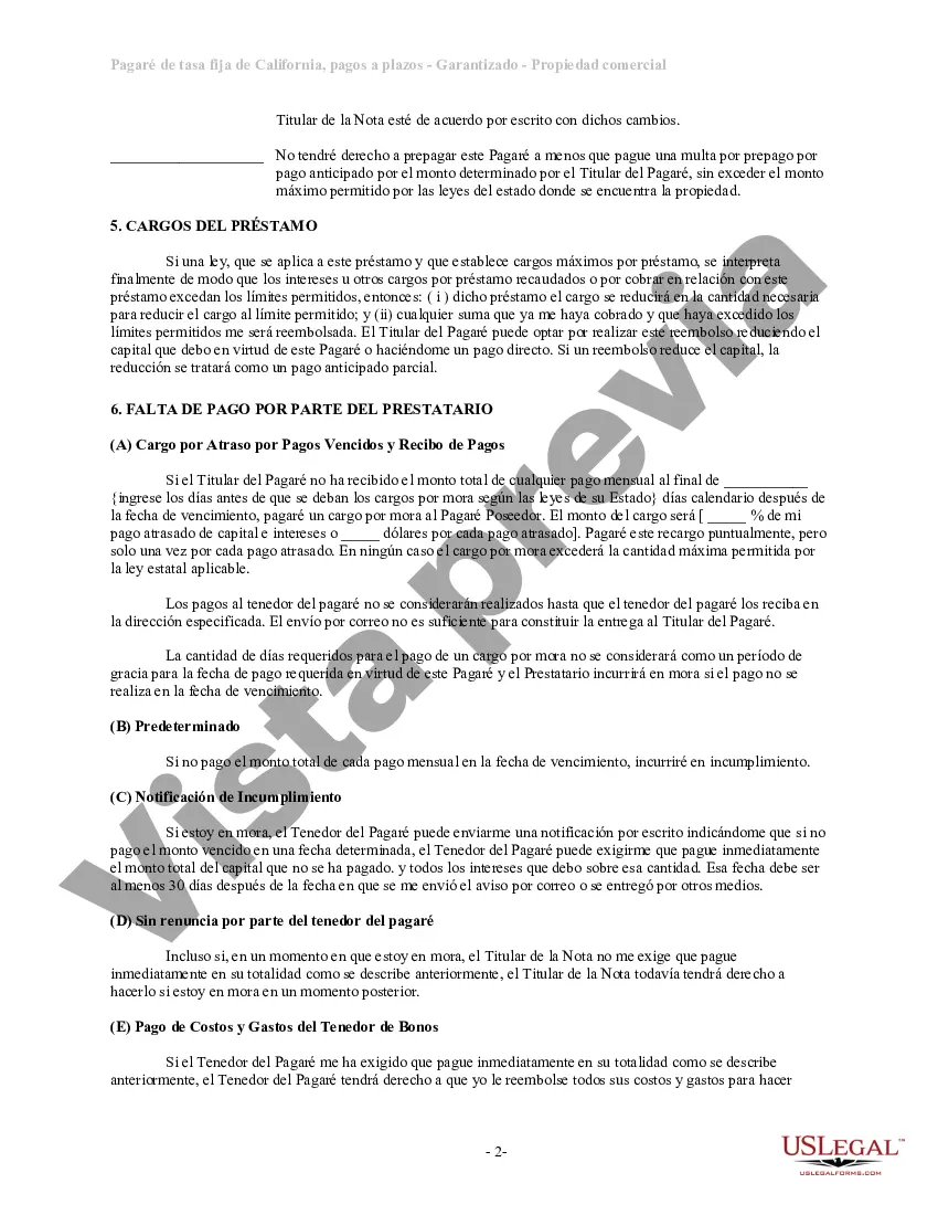 Preview Pagaré de Tasa Fija en Cuotas de California Garantizado por Bienes Raíces Comerciales