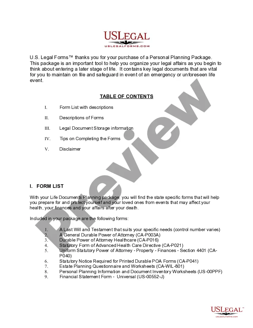 Get California Life Documents Planning Package, including Will, Power of Attorney and Living Will Preview California Life Documents Planning Package, including Will, Power of Attorney and Living Will