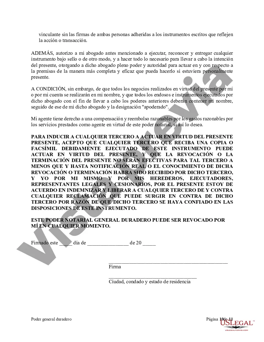 Preview Poder general duradero para la propiedad y las finanzas o efectivo financiero en caso de incapacidad