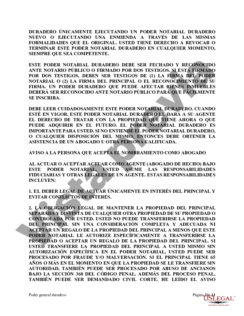 Preview Poder general duradero para la propiedad y las finanzas o efectivo financiero en caso de incapacidad
