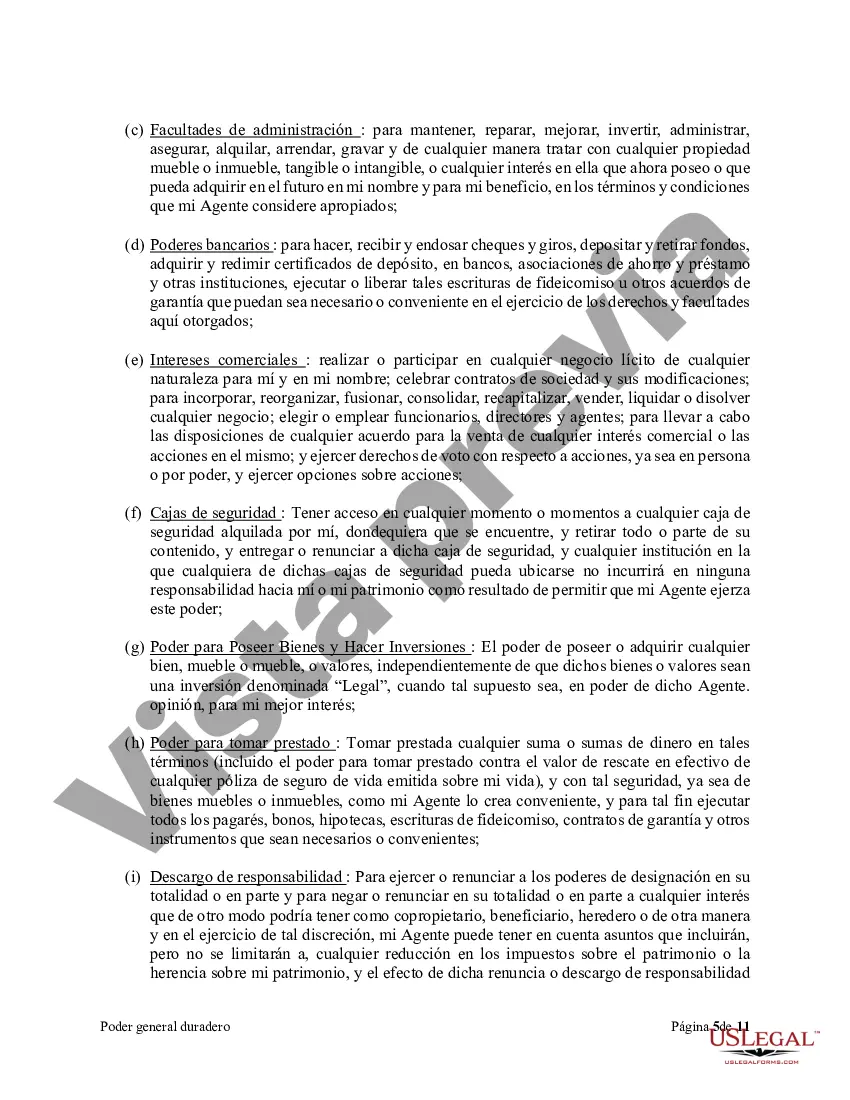 Preview Poder general duradero para la propiedad y las finanzas o efectivo financiero en caso de incapacidad