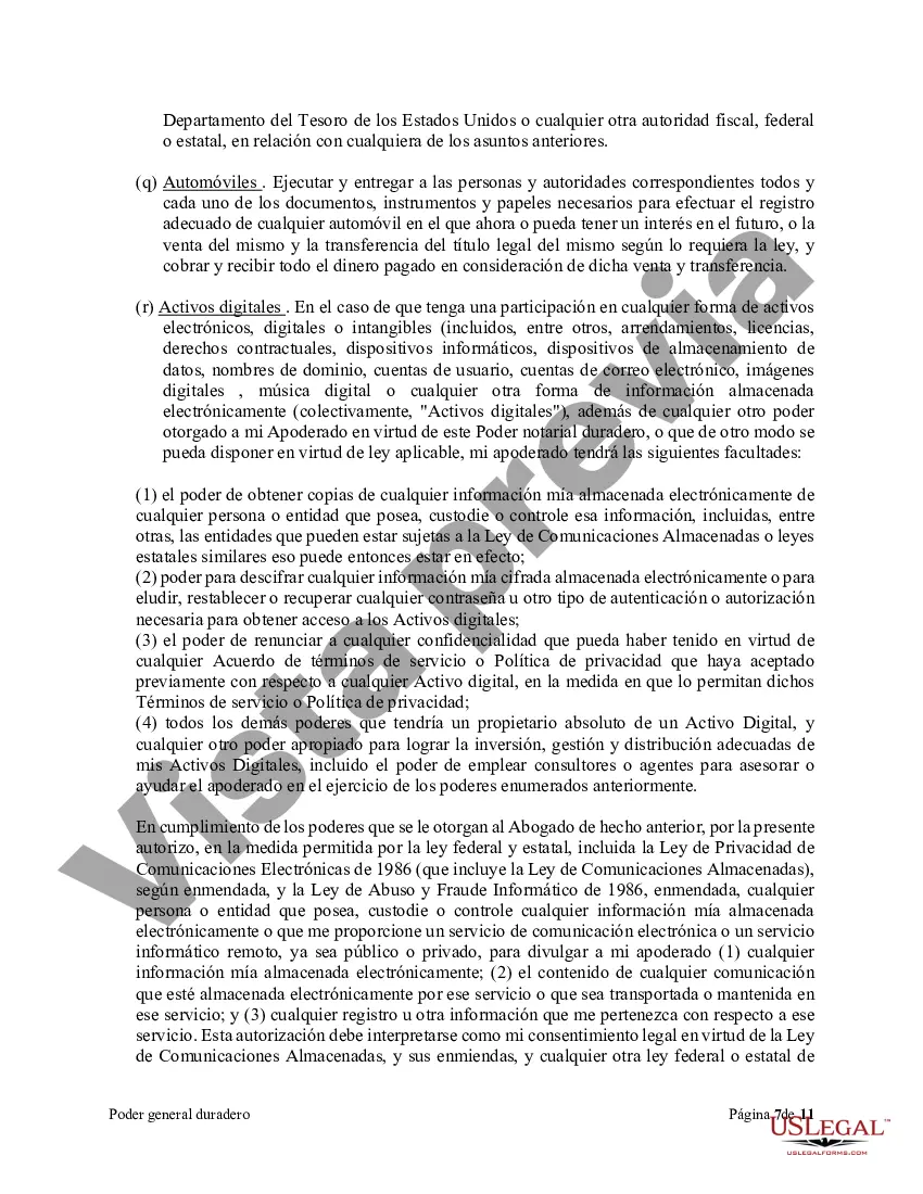 Preview Poder general duradero para la propiedad y las finanzas o efectivo financiero en caso de incapacidad