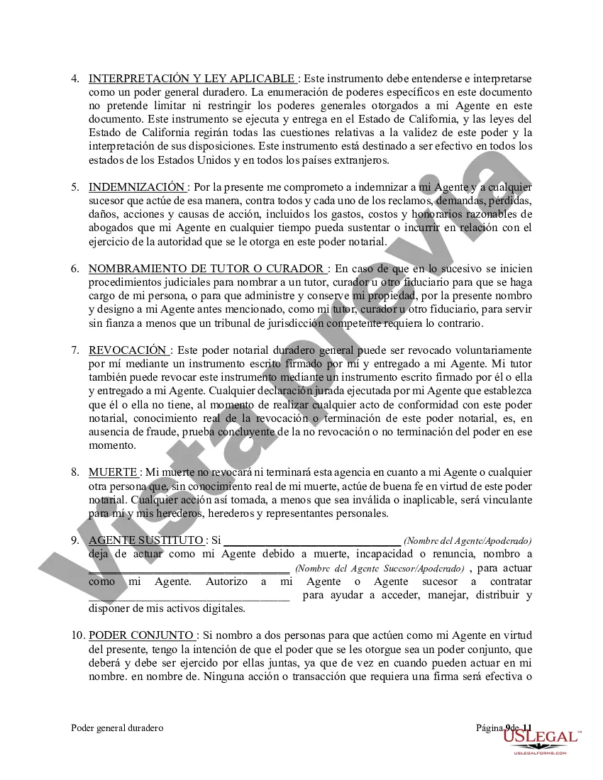 Preview Poder general duradero para la propiedad y las finanzas o efectivo financiero en caso de incapacidad