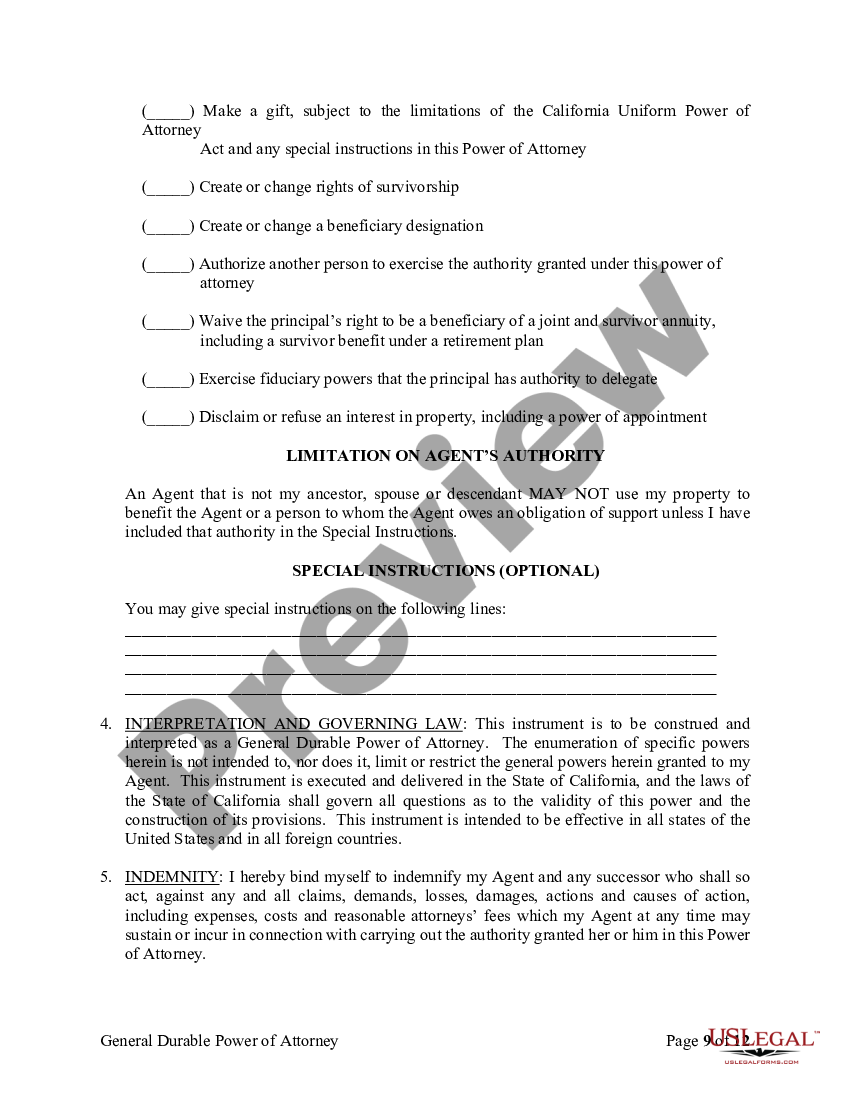 Springing Durable Power Of Attorney California Form US Legal Forms