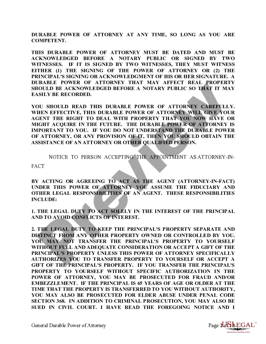 Preview General Durable Power of Attorney for Property and Finances or Financial Effective upon Disability