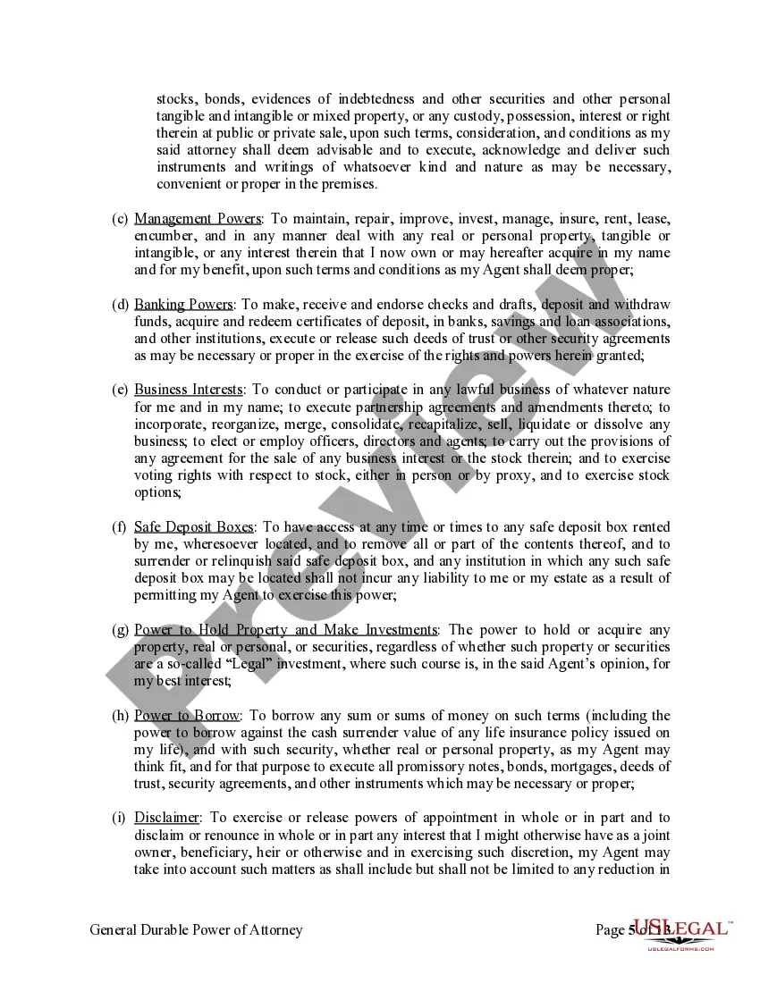 Preview General Durable Power of Attorney for Property and Finances or Financial Effective upon Disability