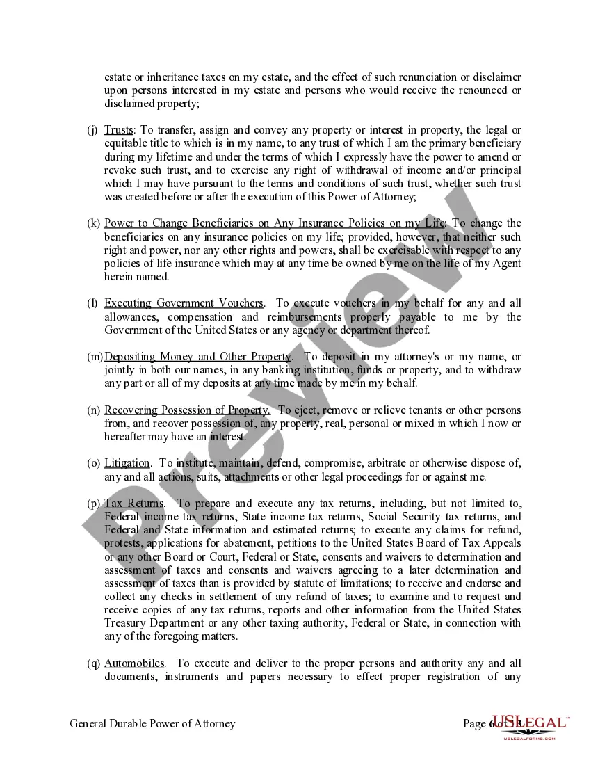 Preview General Durable Power of Attorney for Property and Finances or Financial Effective upon Disability