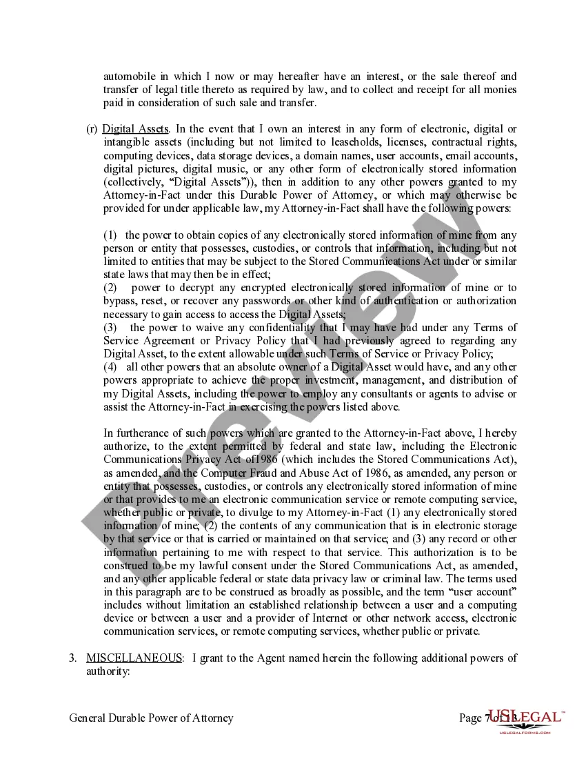 Preview General Durable Power of Attorney for Property and Finances or Financial Effective upon Disability