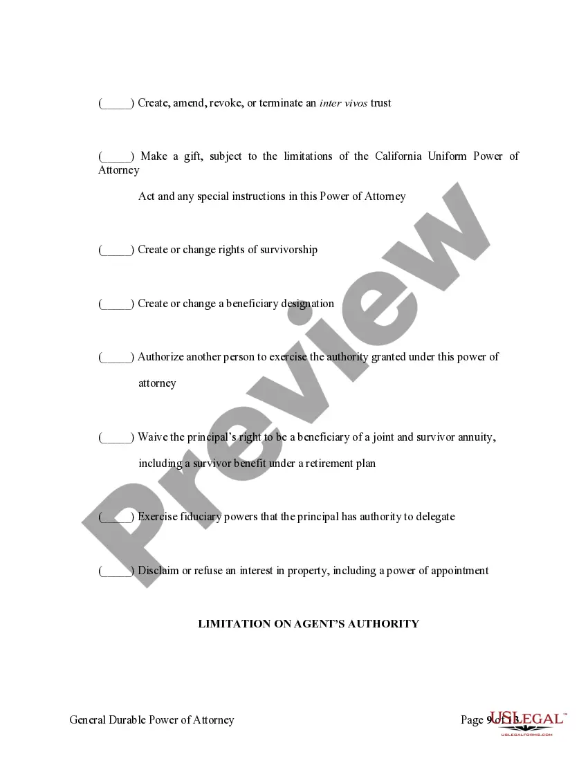 Preview General Durable Power of Attorney for Property and Finances or Financial Effective upon Disability