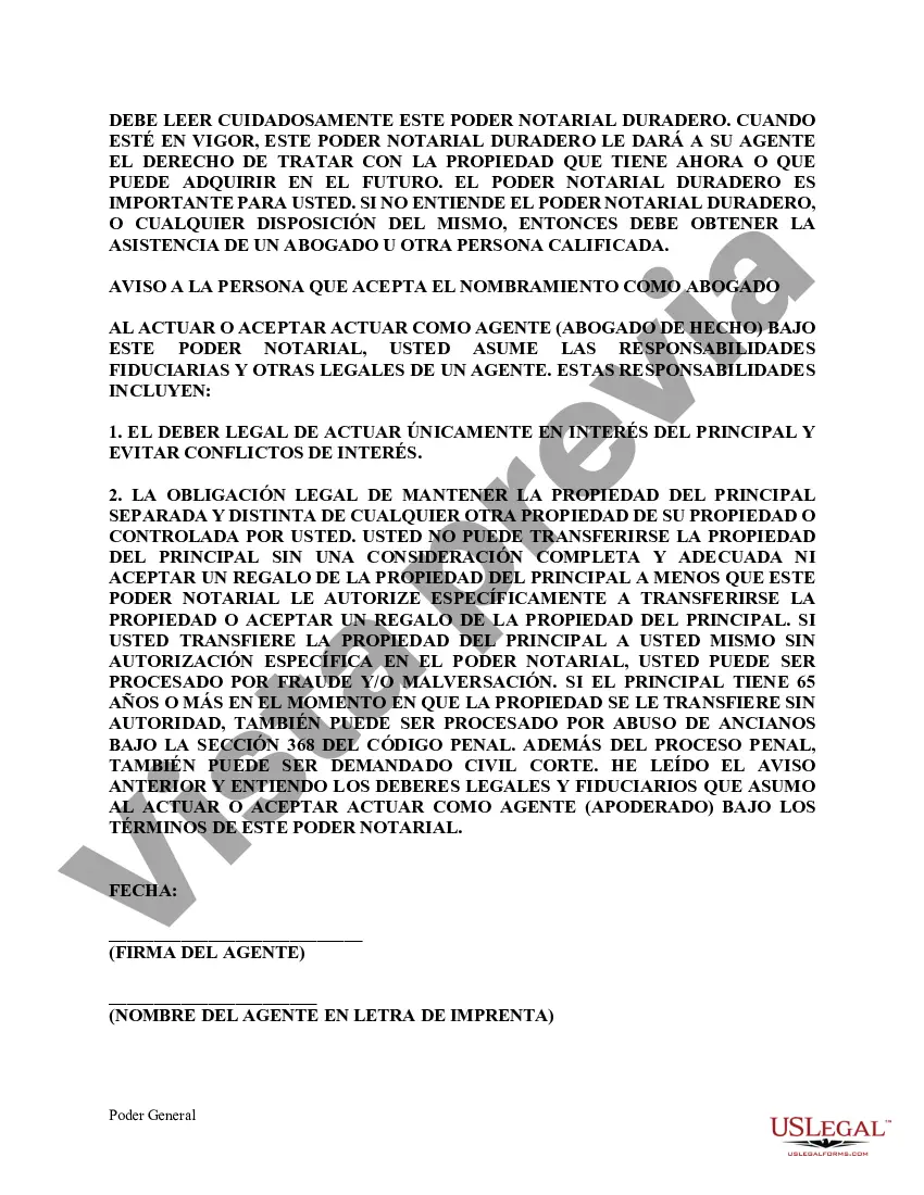 Preview Poder General Duradero para Bienes y Finanzas o Financiero Efectivo Inmediatamente