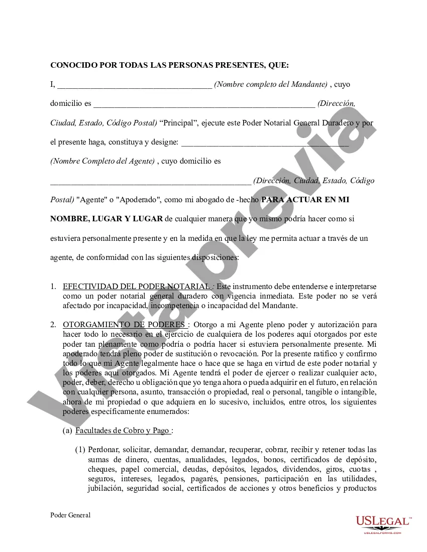 Preview Poder General Duradero para Bienes y Finanzas o Financiero Efectivo Inmediatamente