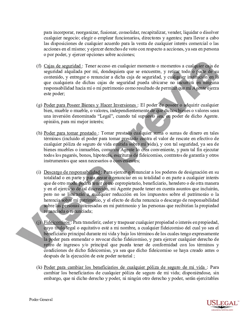 Preview Poder General Duradero para Bienes y Finanzas o Financiero Efectivo Inmediatamente