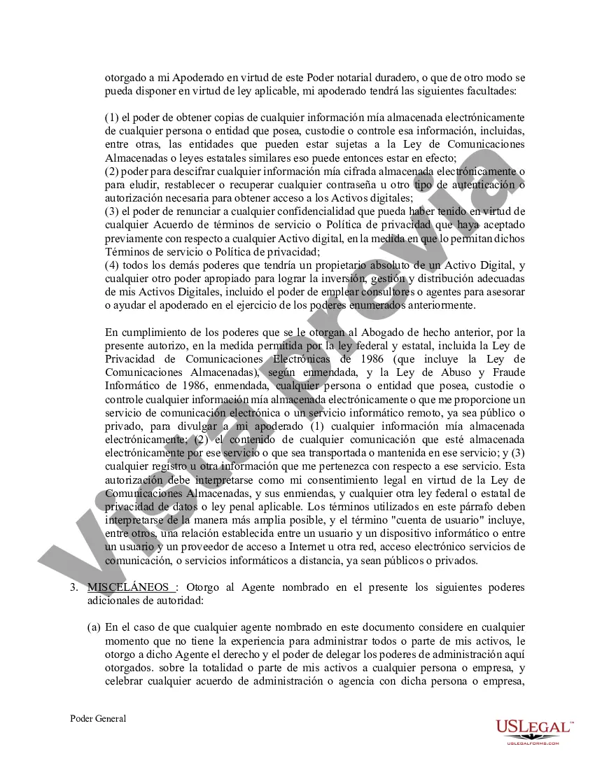 Preview Poder General Duradero para Bienes y Finanzas o Financiero Efectivo Inmediatamente