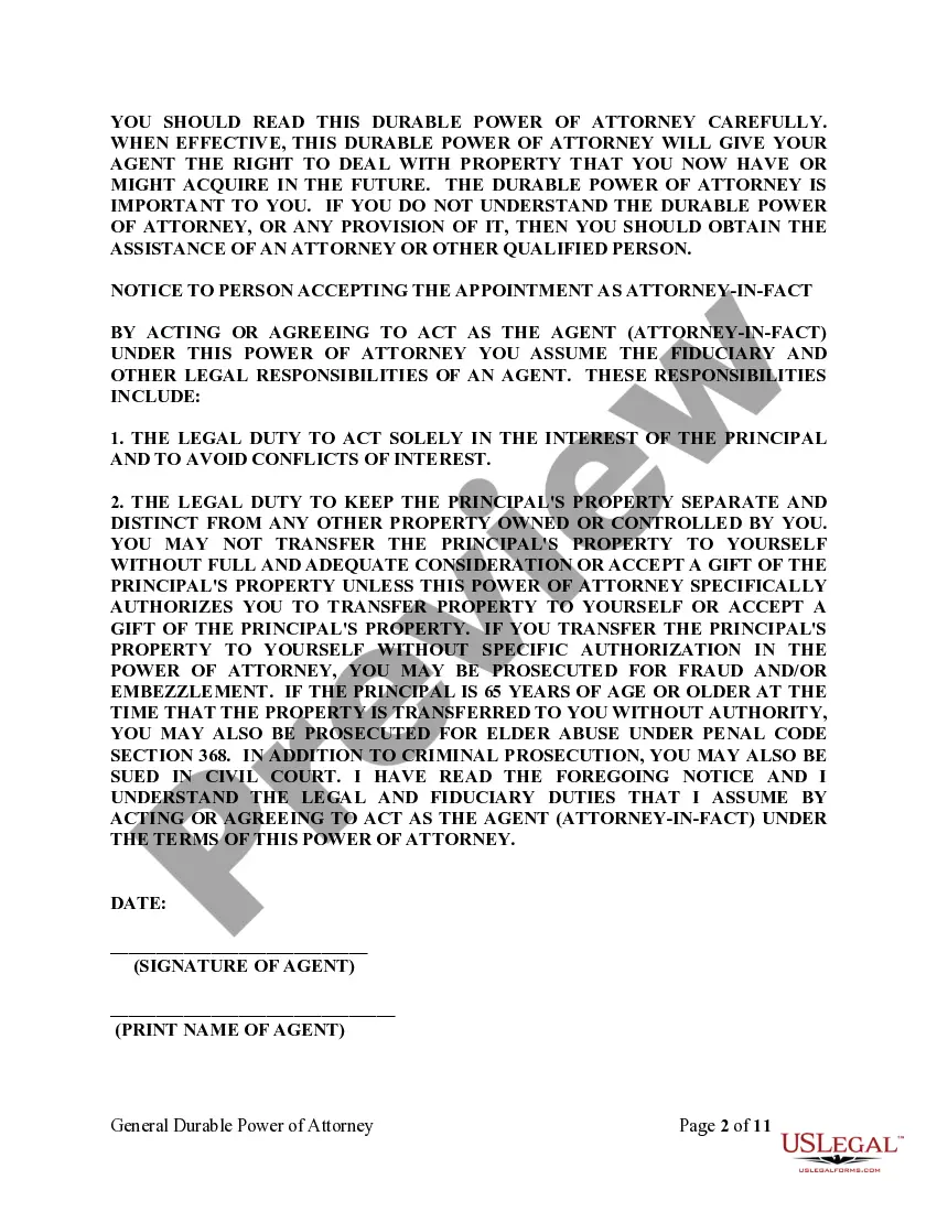 Preview General Durable Power of Attorney for Property and Finances or Financial Effective Immediately