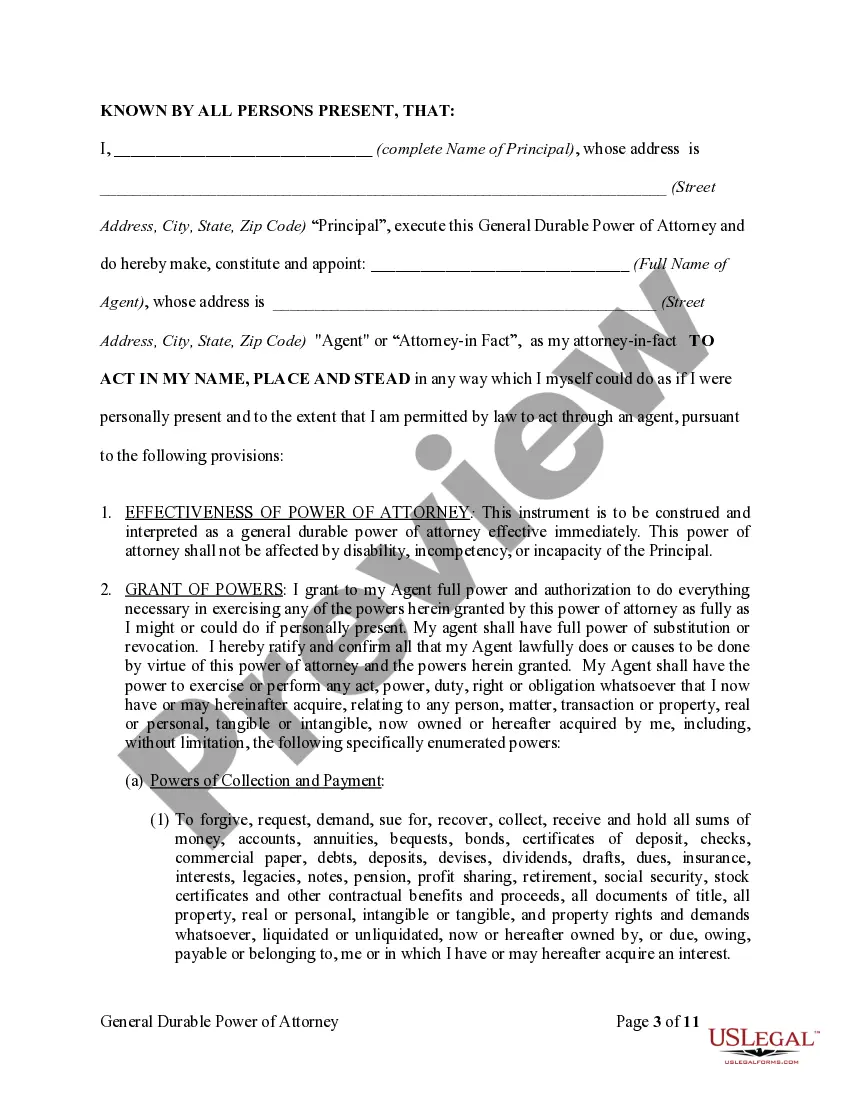 Preview General Durable Power of Attorney for Property and Finances or Financial Effective Immediately