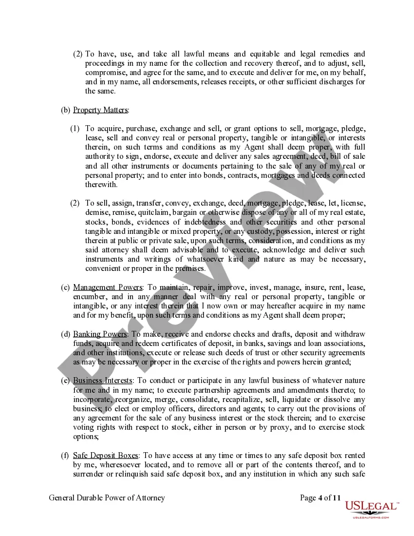 Preview General Durable Power of Attorney for Property and Finances or Financial Effective Immediately