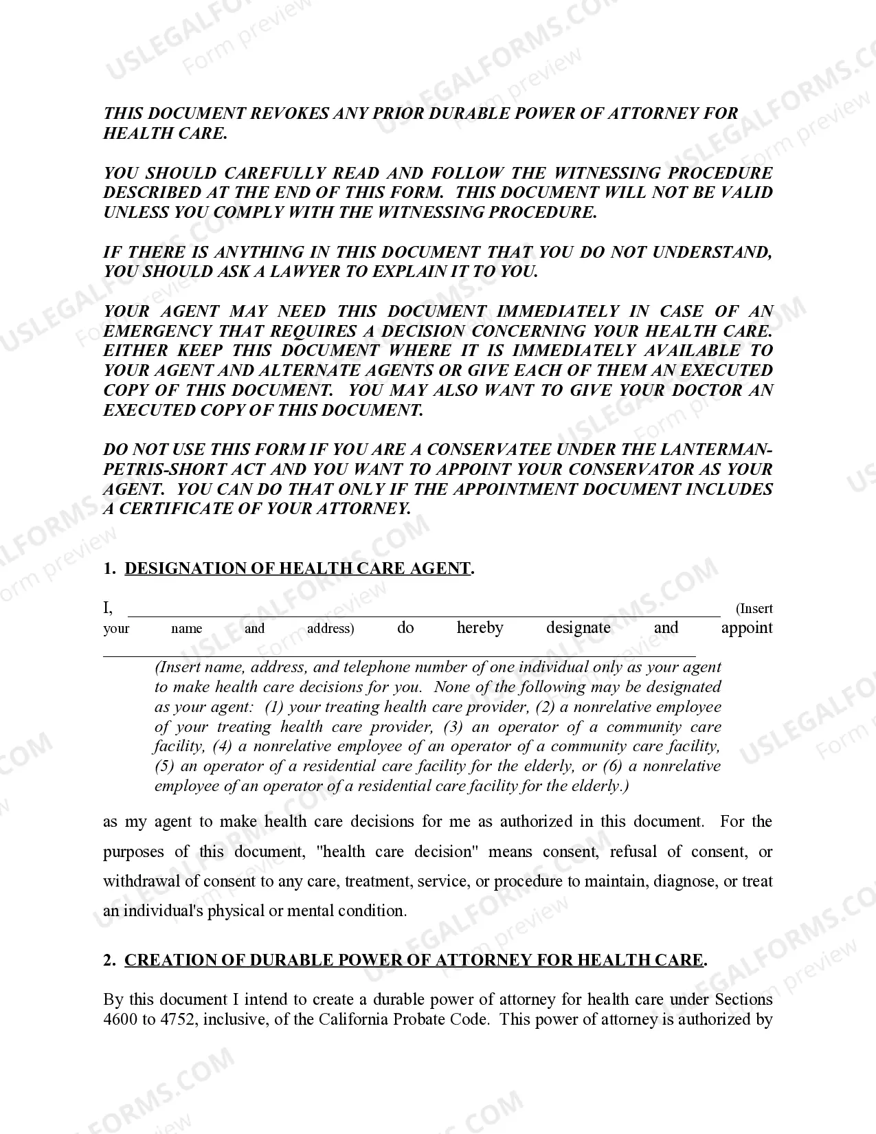 Preview Durable Power of Attorney for Health Care