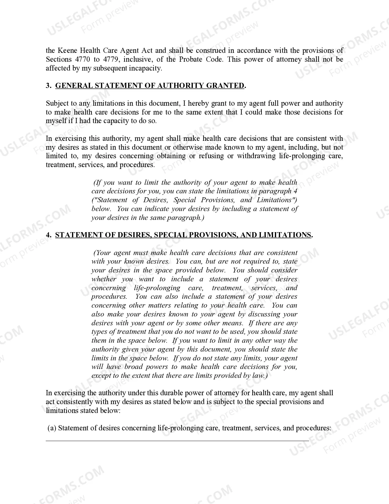 Preview Durable Power of Attorney for Health Care