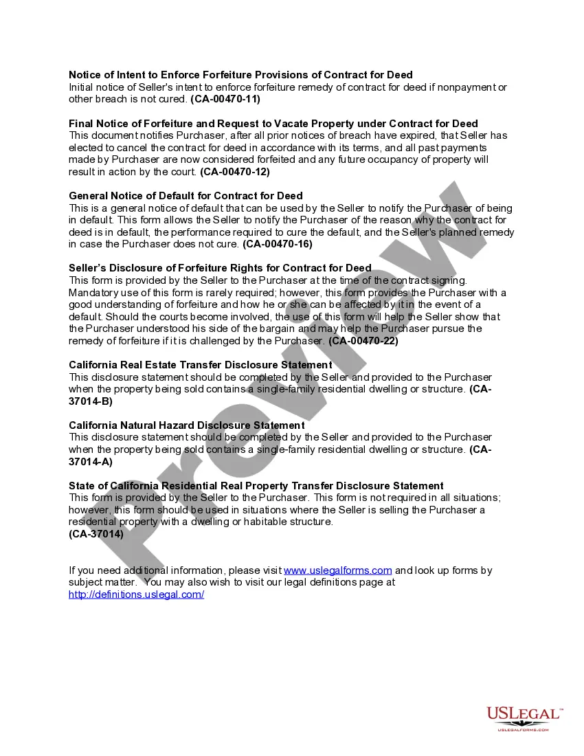 Get California Contract for Deed Package Preview California Contract for Deed Package