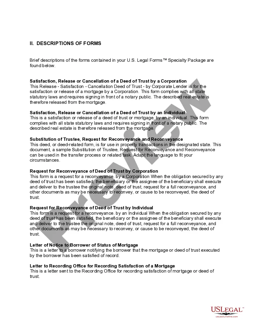 Preview California Satisfaction, Cancellation or Release of Mortgage Package