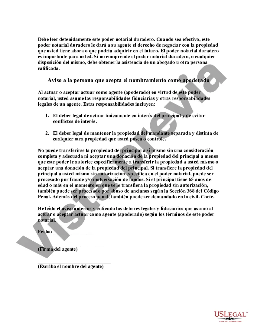Preview Aviso legal requerido para formularios impresos de POA duraderos