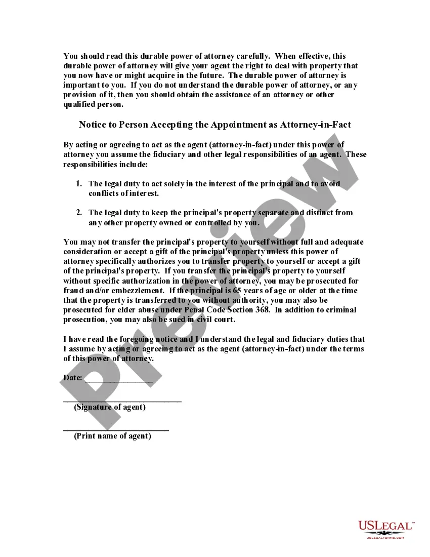 Preview Statutory Notice Required for Printed Durable POA Forms