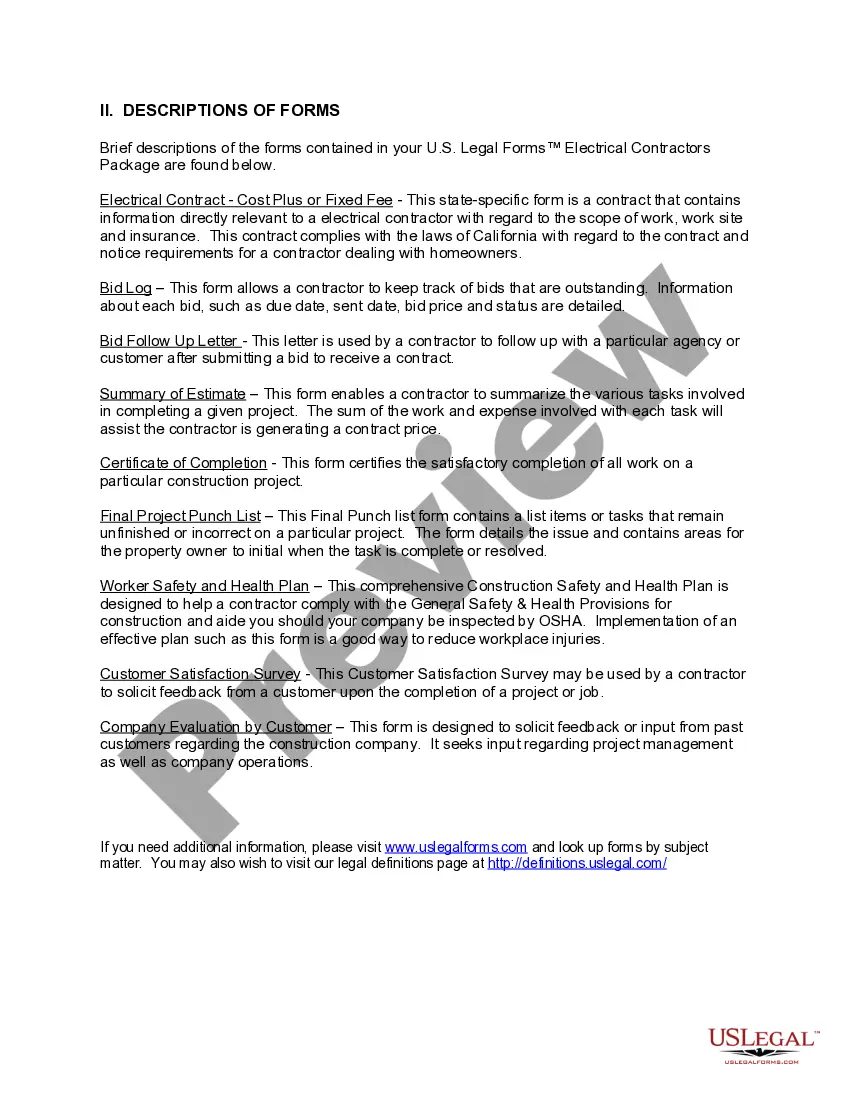 Preview California Electrical Contractor Package