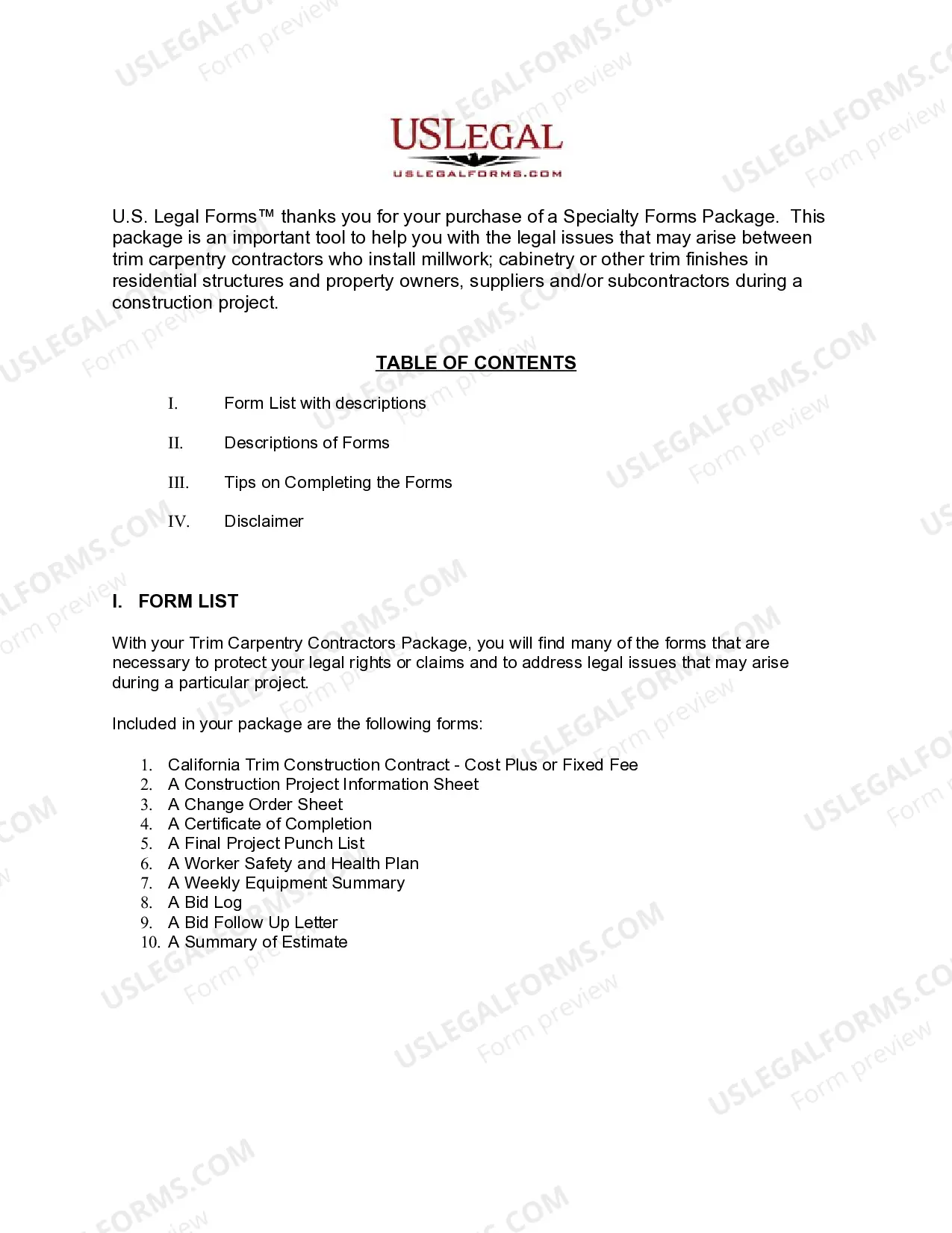 Preview California Trim Carpentry Contractor Package