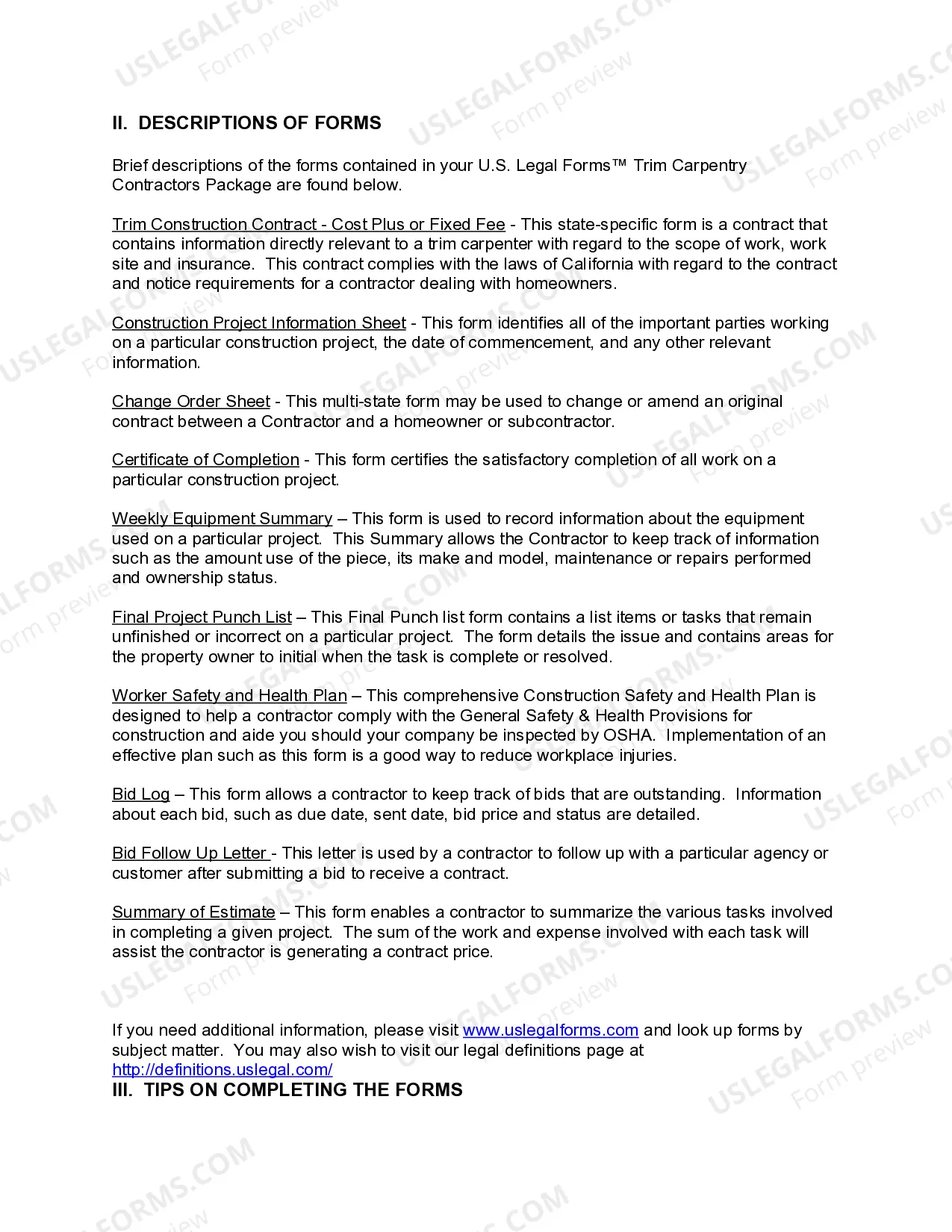 Preview California Trim Carpentry Contractor Package