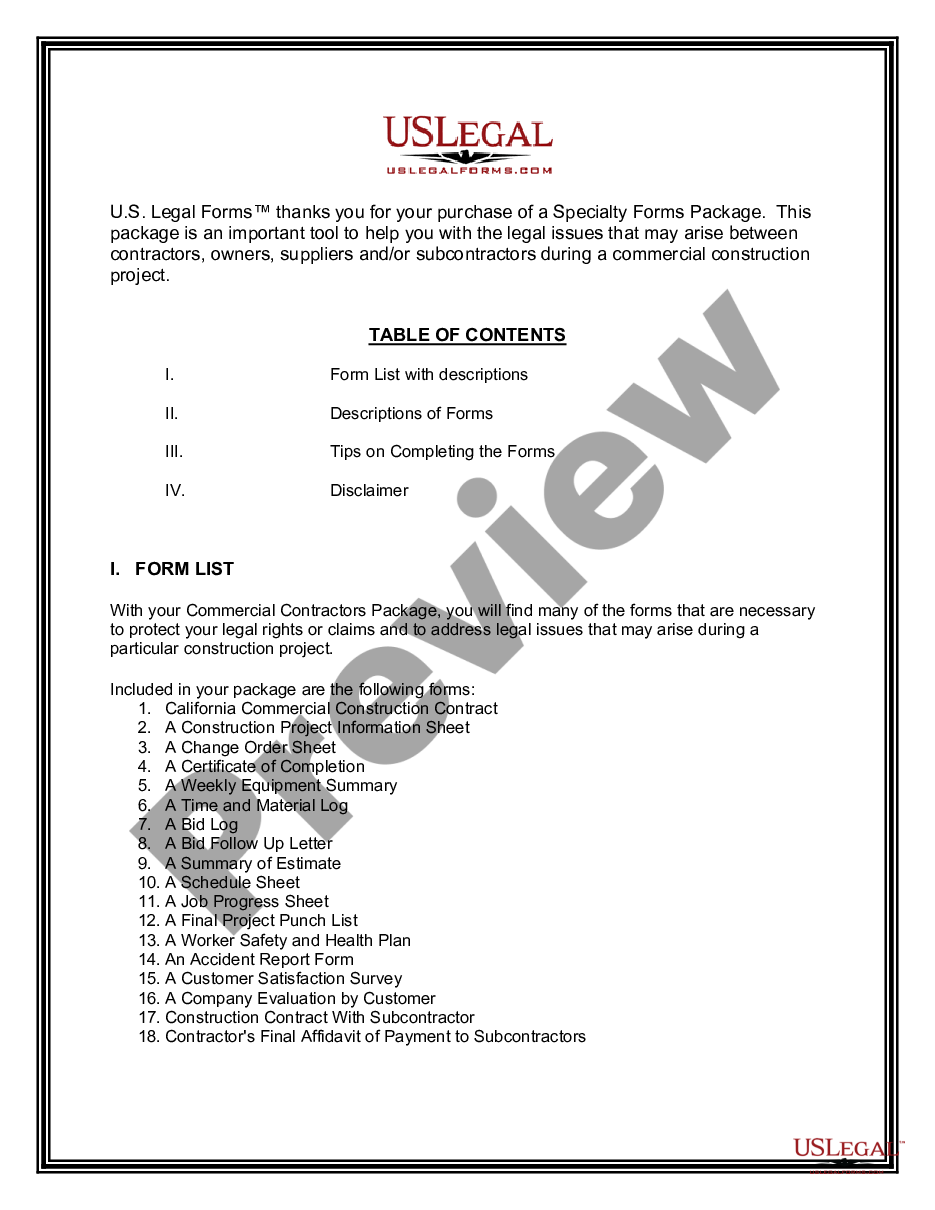 page 1 Commercial Contractor Package preview
