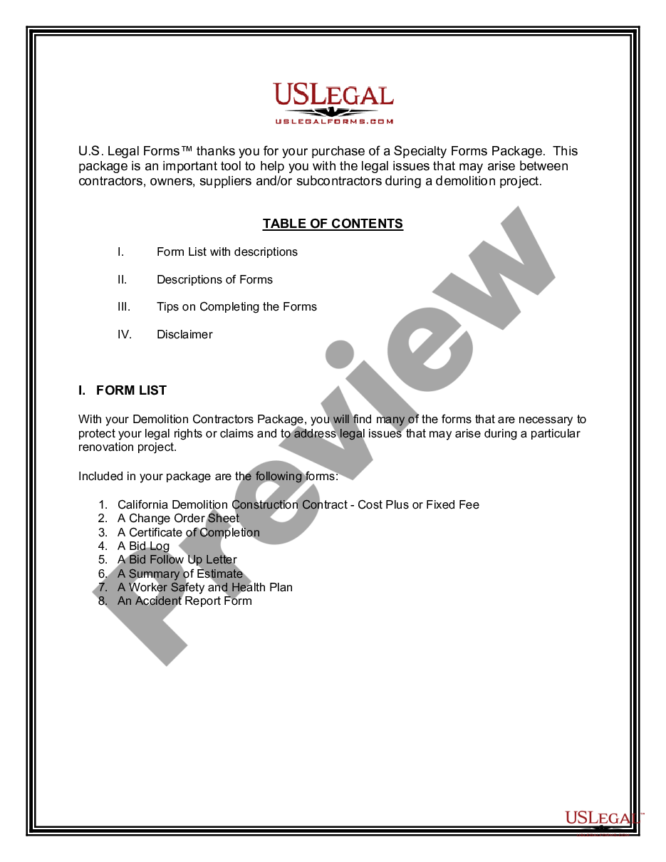 page 1 Demolition Contractor Package preview