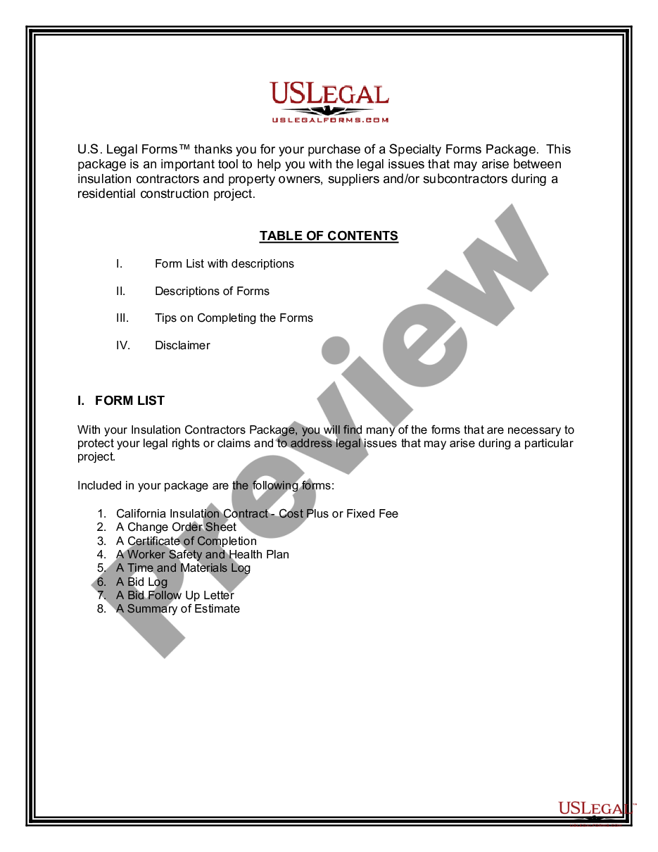 page 1 Insulation Contractor Package preview